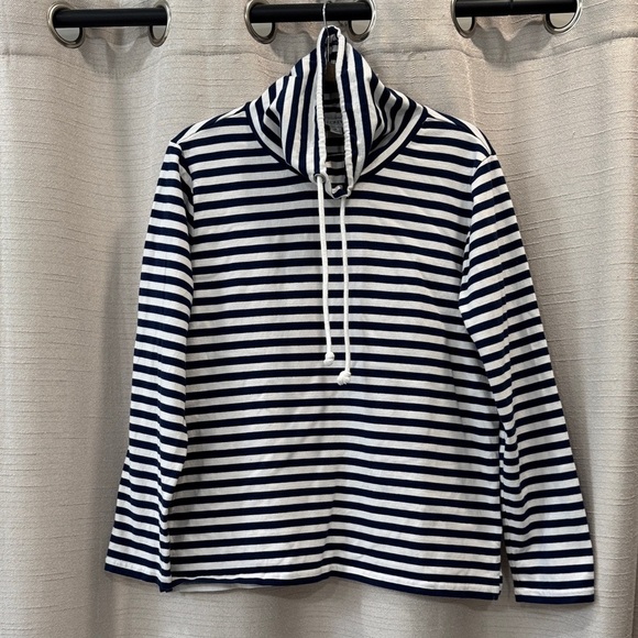 J. Crew Tops - J. Crew Funnel Neck Stripped Blue and White Pullover 100% Cotton Women’s Size M